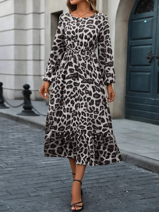 Damen Maxikleid mit tierischem Muster und fließendem Schnitt Heidi-Mode