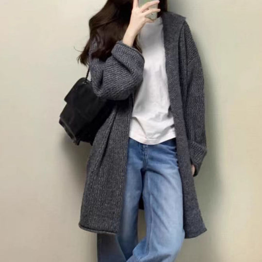Damen Grobstrick Cardigan mit offenem Schnitt und lässigem Design Heidi-Mode