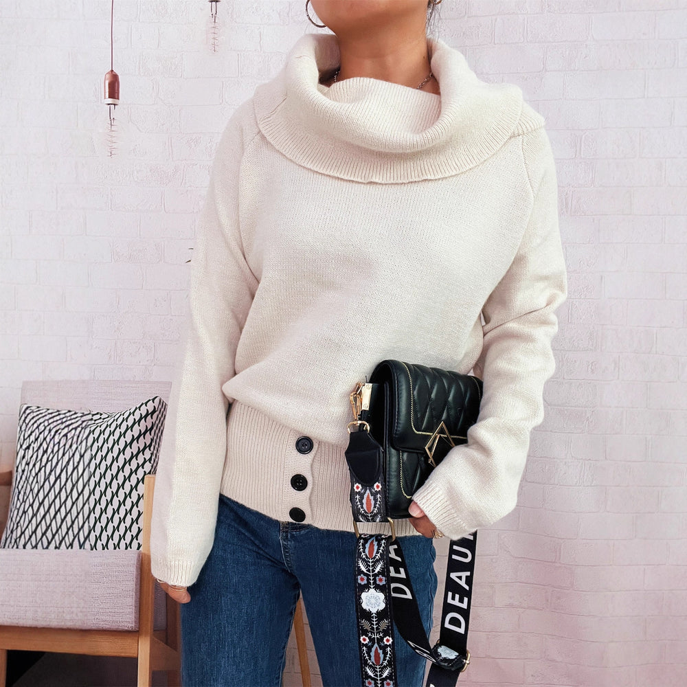 Damen Pullover mit weichem Kragen und dekorativen Knöpfen Heidi-Mode
