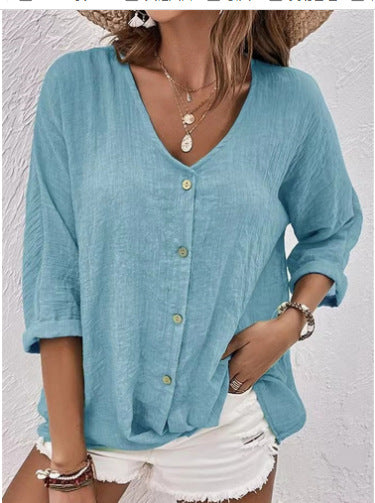 Damen Leichtes Viskosebluse mit Knopfleiste Heidi-Mode