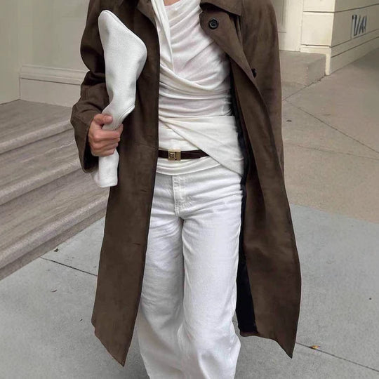 Damen Oversized Trenchcoat im lässigen Stil mit breitem Kragen und praktischen Taschen Heidi-Mode