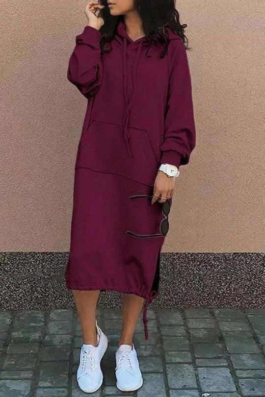 Damen Casual Hoodie Kleid mit verstellbarem Kordelzug-Saum Heidi-Mode