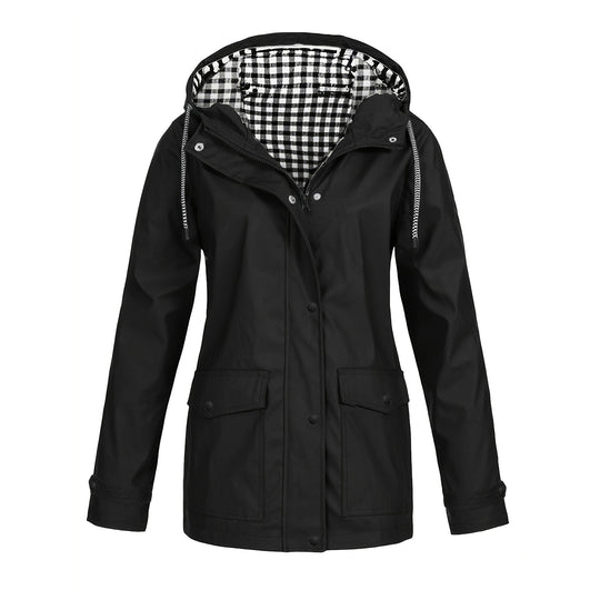 Damen modische Regenjacke mit kontrastierendem Innenfutter und praktischen Taschen Heidi-Mode