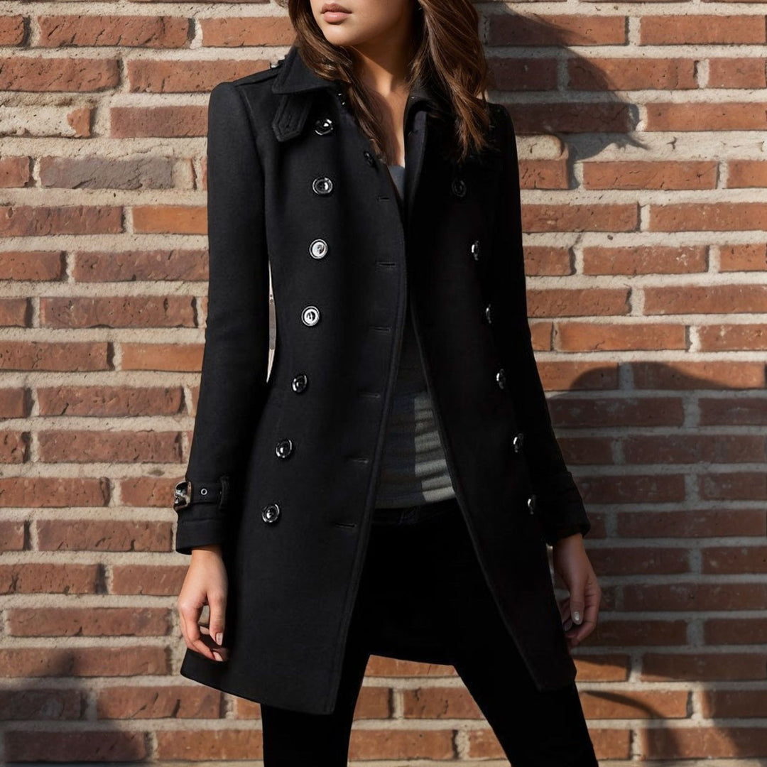 Damen stylischer Wollmantel mit doppelter Knopfleiste Heidi-Mode