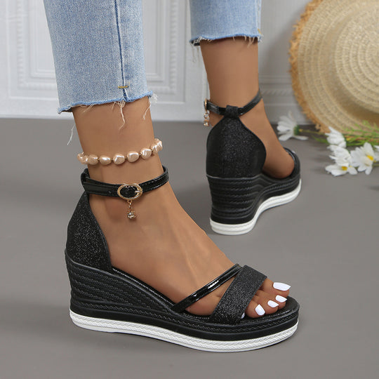 Damen Wedge-Sandalen mit funkelndem Obermaterial und elegantem Riemendesign Heidi-Mode