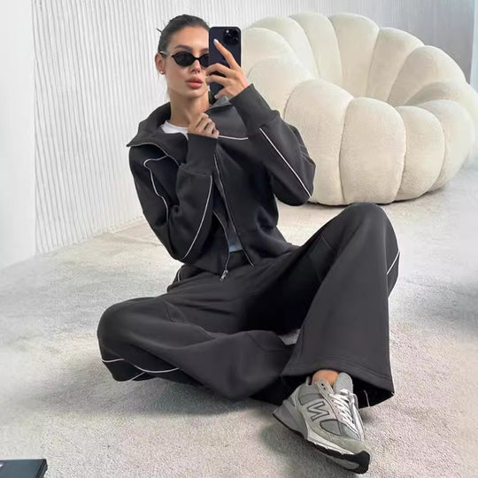 Damen Sportliches Freizeit-Set mit stylischem Reißverschluss und seitlichen Nahttaschen Heidi-Mode