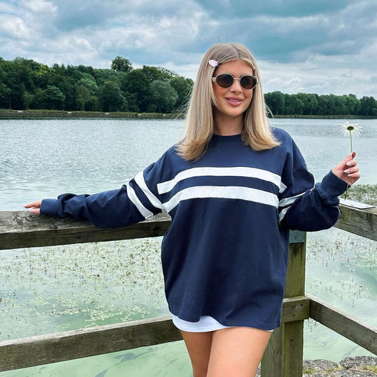 Damen Oversized Sweatshirt mit trendigen Streifen Heidi-Mode