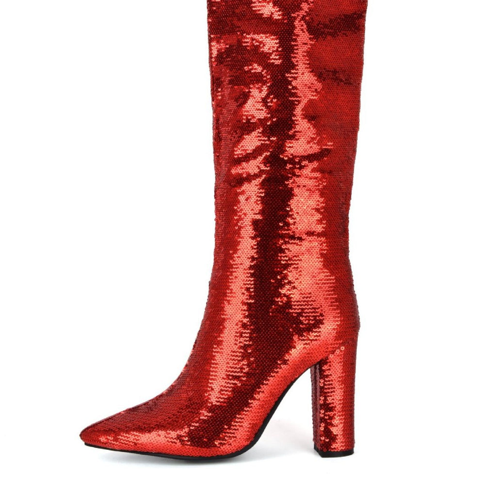 Femme Over-the-Knee Glitzernde Pailletten Stiletto Stiefel Heidi-Mode