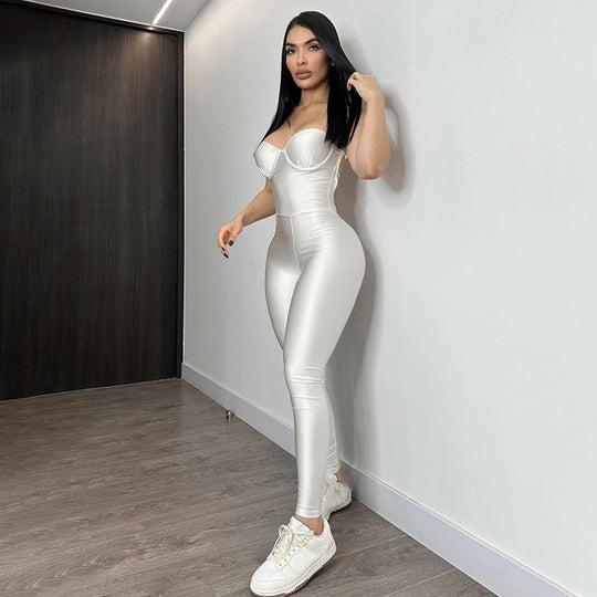 Damen Körperbetonter Jumpsuit mit Bügel-Bustier Heidi-Mode