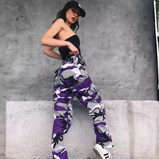 Damen Cargohose im modernen Camouflage-Stil mit elastischem Bund und Taschen Heidi-Mode