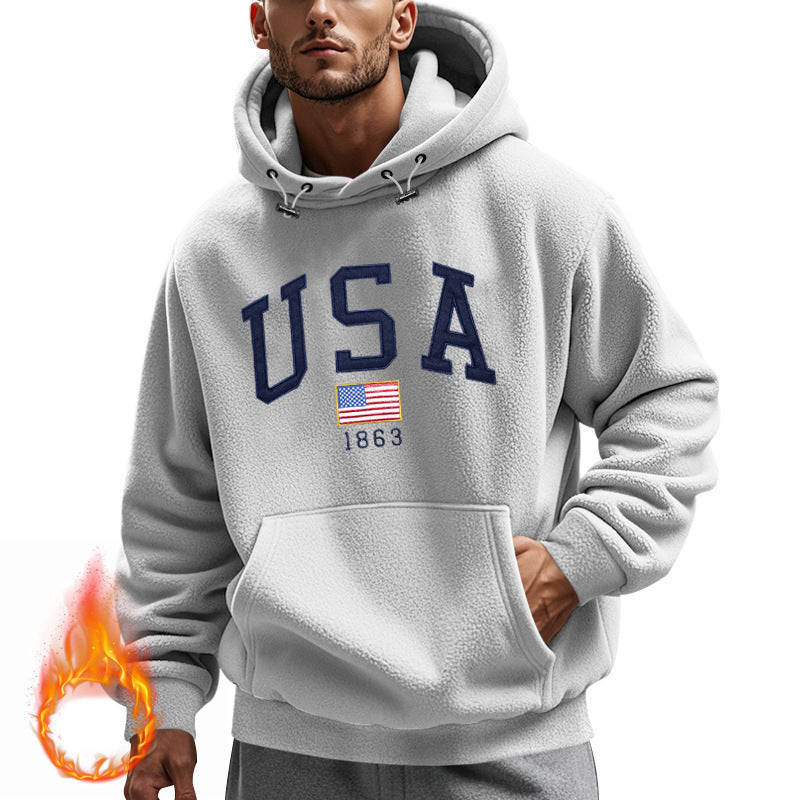 Herren Kuscheliger Fleece Hoodie mit USA-Print Heidi-Mode