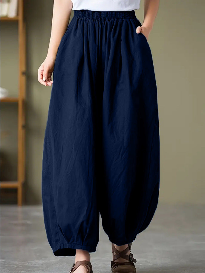 Damen Bequeme lockere Harem-Hose mit elastischem Bund Heidi-Mode