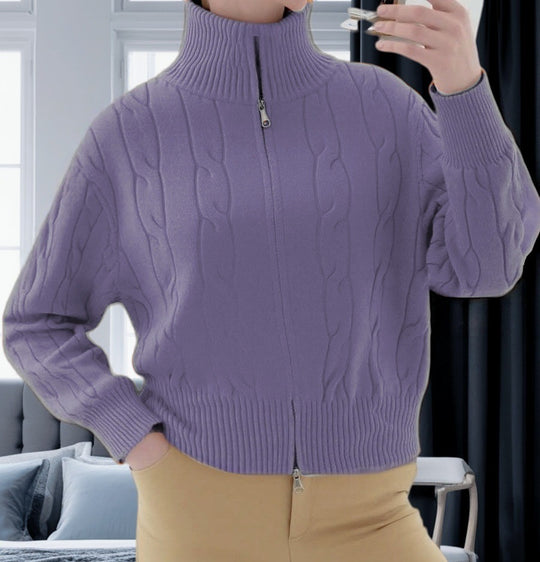 Damen Strickpullover mit hohem Kragen und Reißverschluss Heidi-Mode