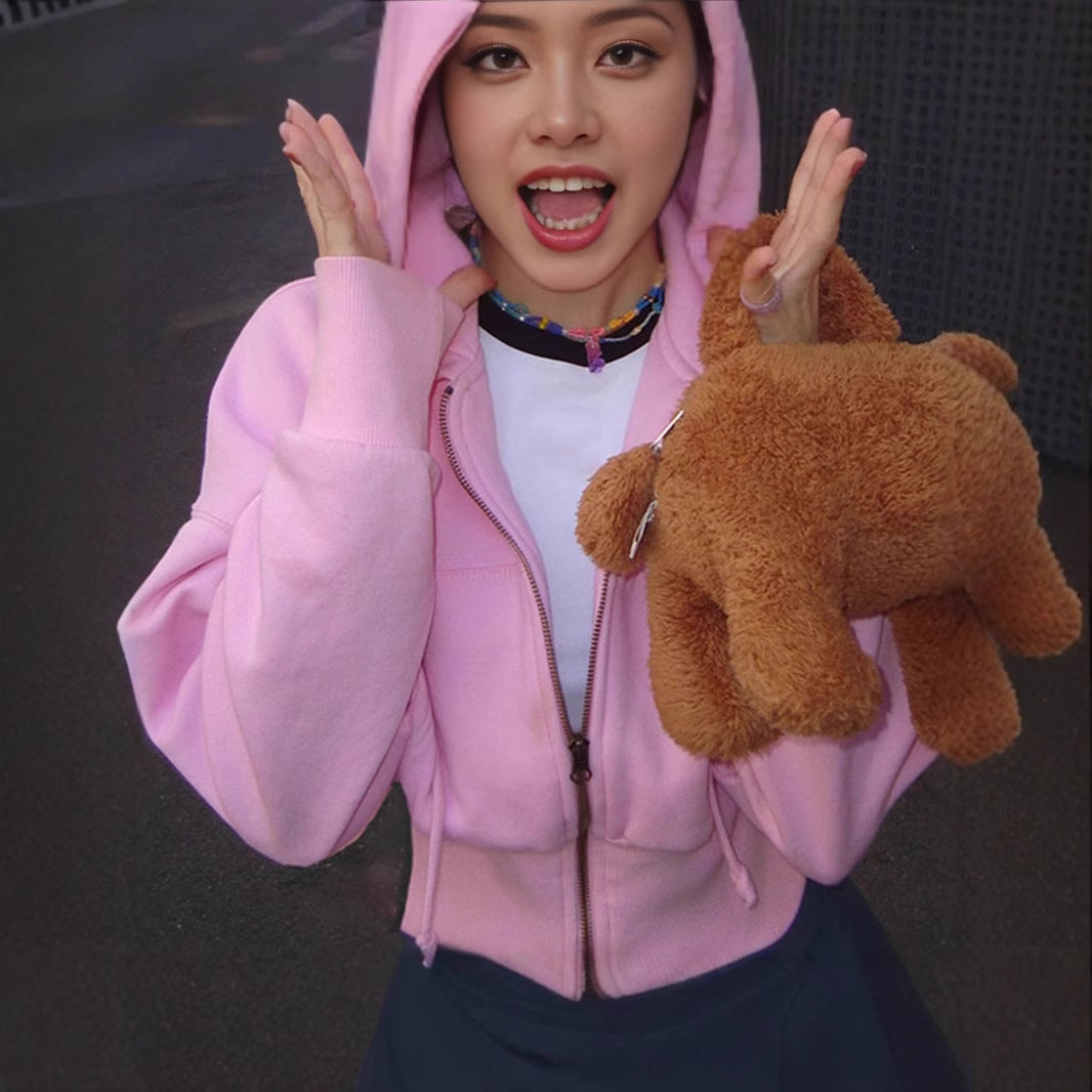 Damen Cropped Kapuzenjacke mit Reißverschluss und eleganten Details Heidi-Mode