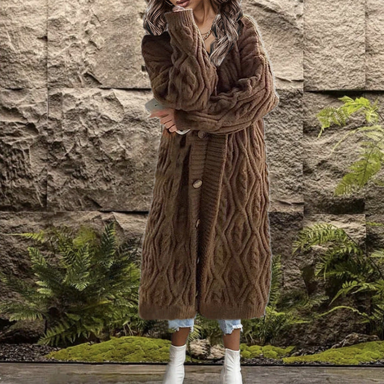 Damen Strickmantel mit kunstvollem Zopfmuster Heidi-Mode