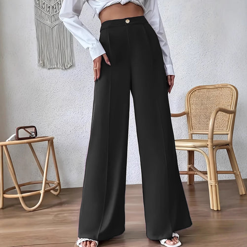 Damen Weit geschnittene elegante Stoffhose mit hoch sitzendem Bund Heidi-Mode