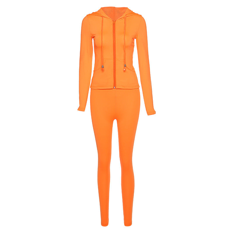 Damen Sportliches Zweiteiler-Set mit Kapuzenjacke und enganliegenden Leggings Heidi-Mode
