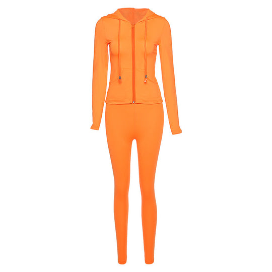 Damen Sportliches Zweiteiler-Set mit Kapuzenjacke und enganliegenden Leggings Heidi-Mode