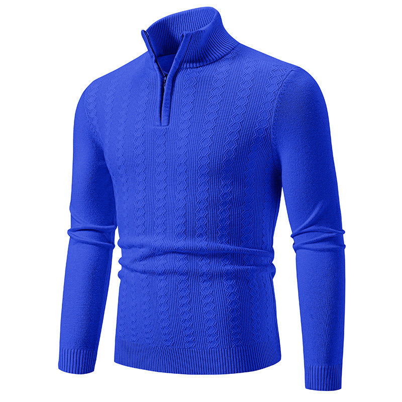 Herren Strickpullover mit Reißverschluss und grafischem Zopfmuster Heidi-Mode