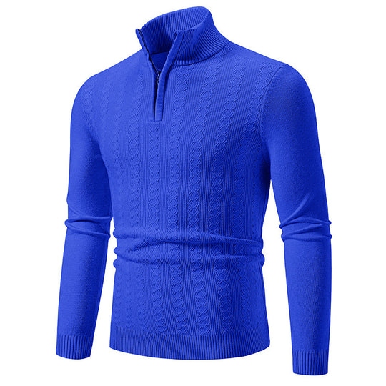 Herren Strickpullover mit Reißverschluss und grafischem Zopfmuster Heidi-Mode