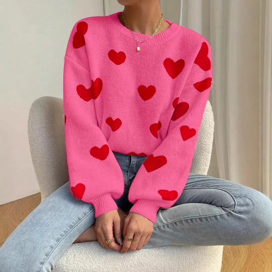 Damen Strickpullover mit auffälligem Herzdesign und lässigem Schnitt Heidi-Mode