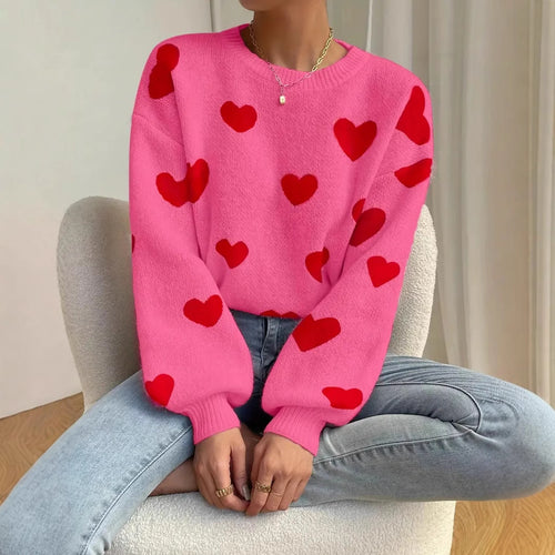 Damen Strickpullover mit auffälligem Herzdesign und lässigem Schnitt Heidi-Mode