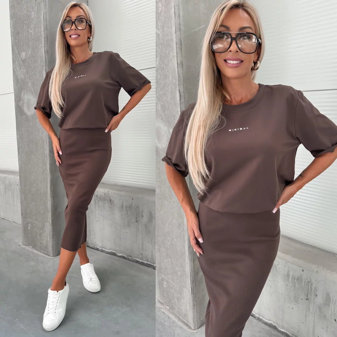 Damen Modisches Strickensemble mit lässigem Oberteil und weitem Rock Heidi-Mode