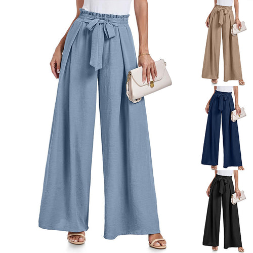 Damen weite Hochbundhose mit Taillengürtel und fließendem Stoff Heidi-Mode