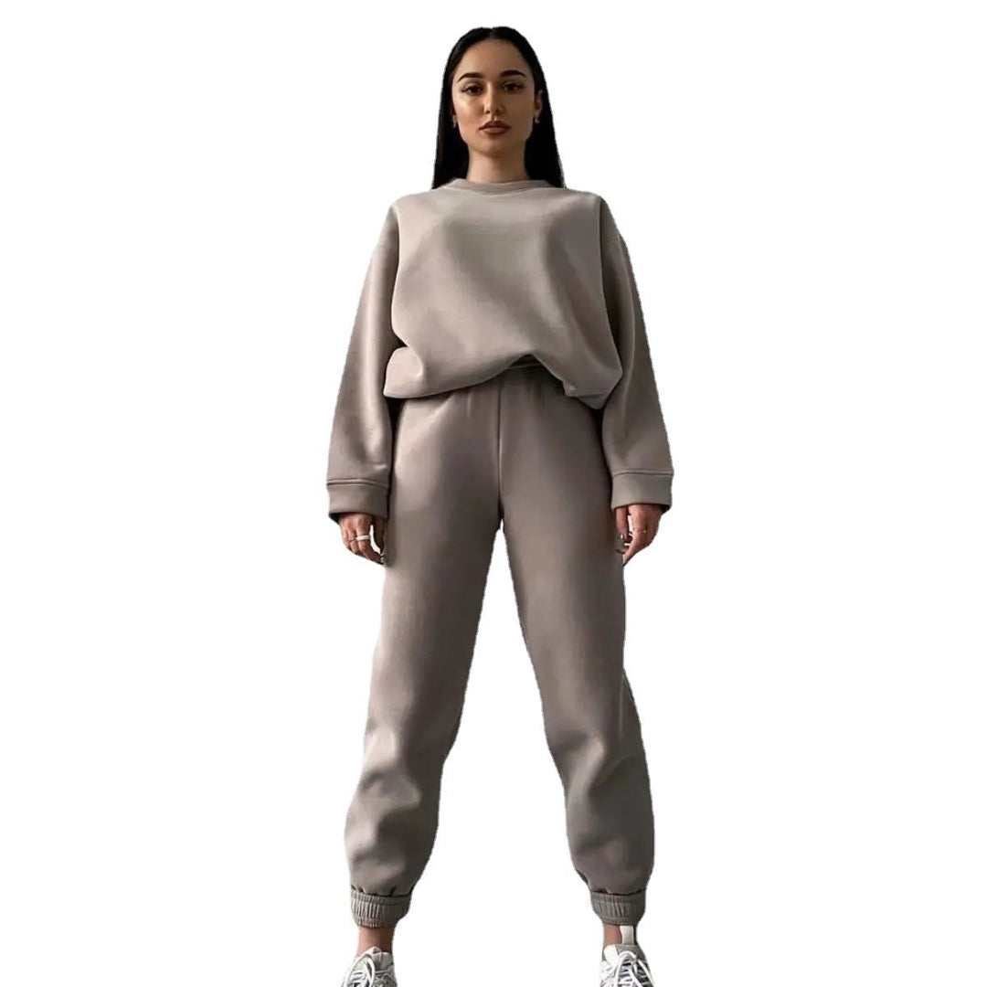 Damen lässiges Fleece-Trainingsset mit hoher Taille Heidi-Mode