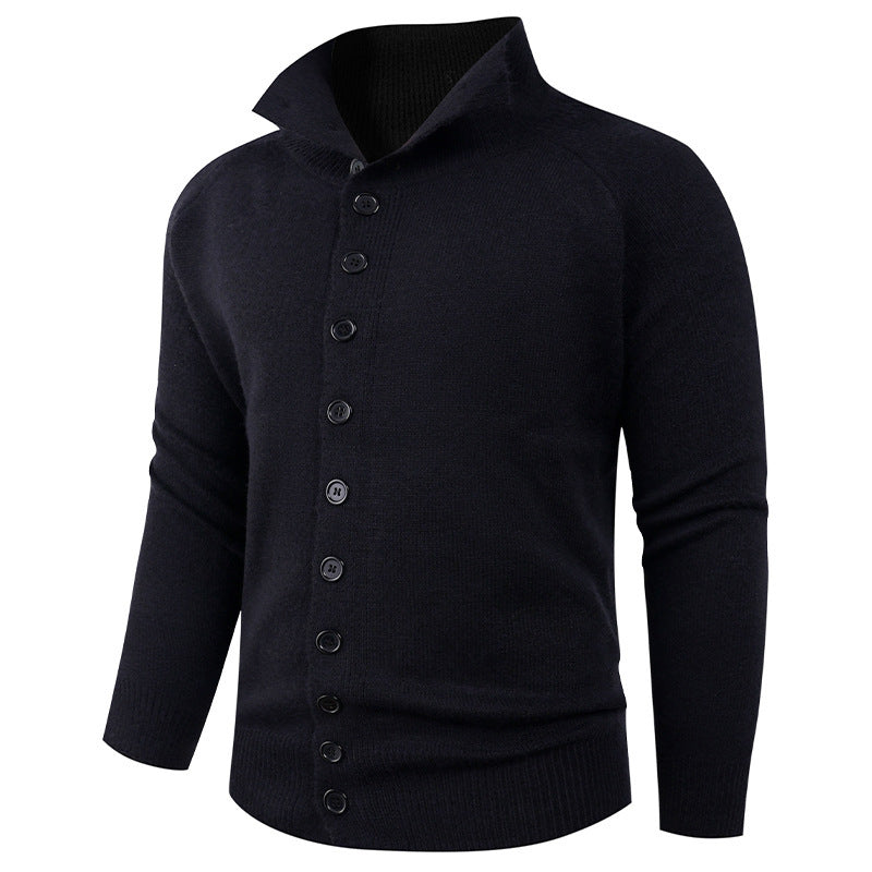 Herren Strickpullover mit hohem Kragen und Knopfverschluss Heidi-Mode