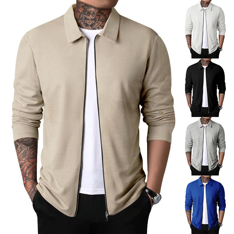 Herren Freizeitjacke mit durchgehendem Reißverschluss und strukturiertem Gewebe Heidi-Mode