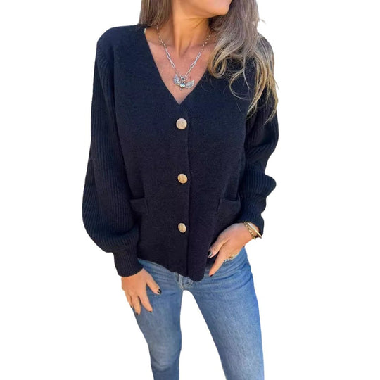 Damen Modische Strickjacke mit Knopfdetails und Taschen Heidi-Mode