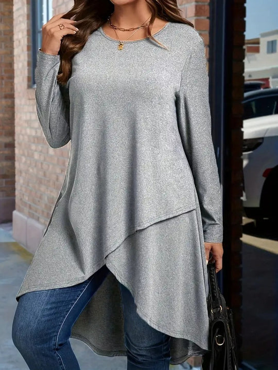 Damen asymmetrisches Langarmshirt mit elegantem Schnitt Heidi-Mode
