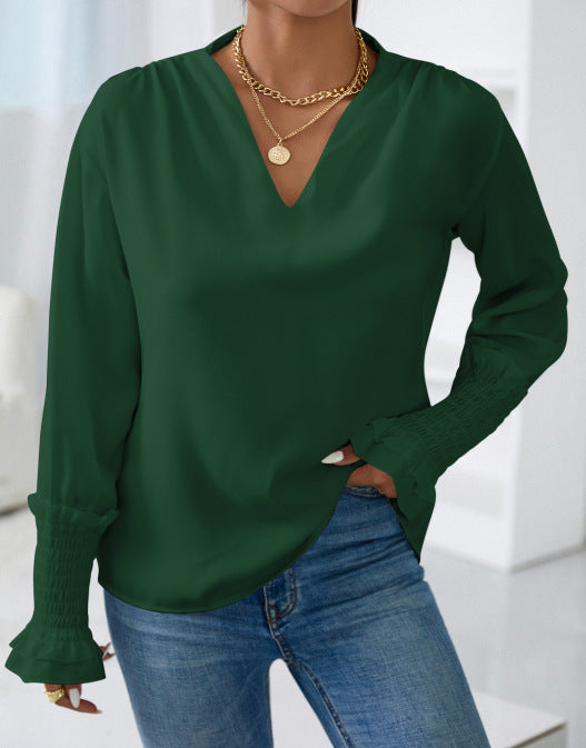 Damen elegante Bluse mit Rüschendetails und V-Ausschnitt Heidi-Mode