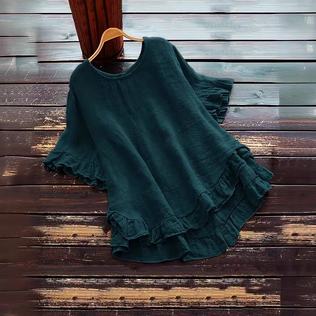 Damen lässiges Oberteil mit Rüschendetails und weit geschnittenem Design Heidi-Mode