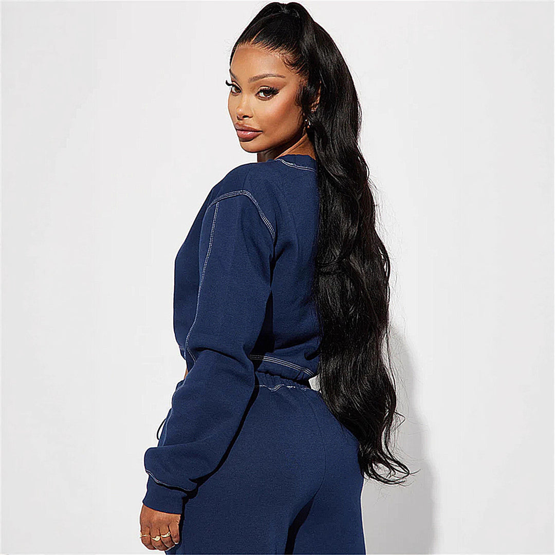 Damen modisches Cropped Sweatshirt und bequeme Jogginghose Set Heidi-Mode