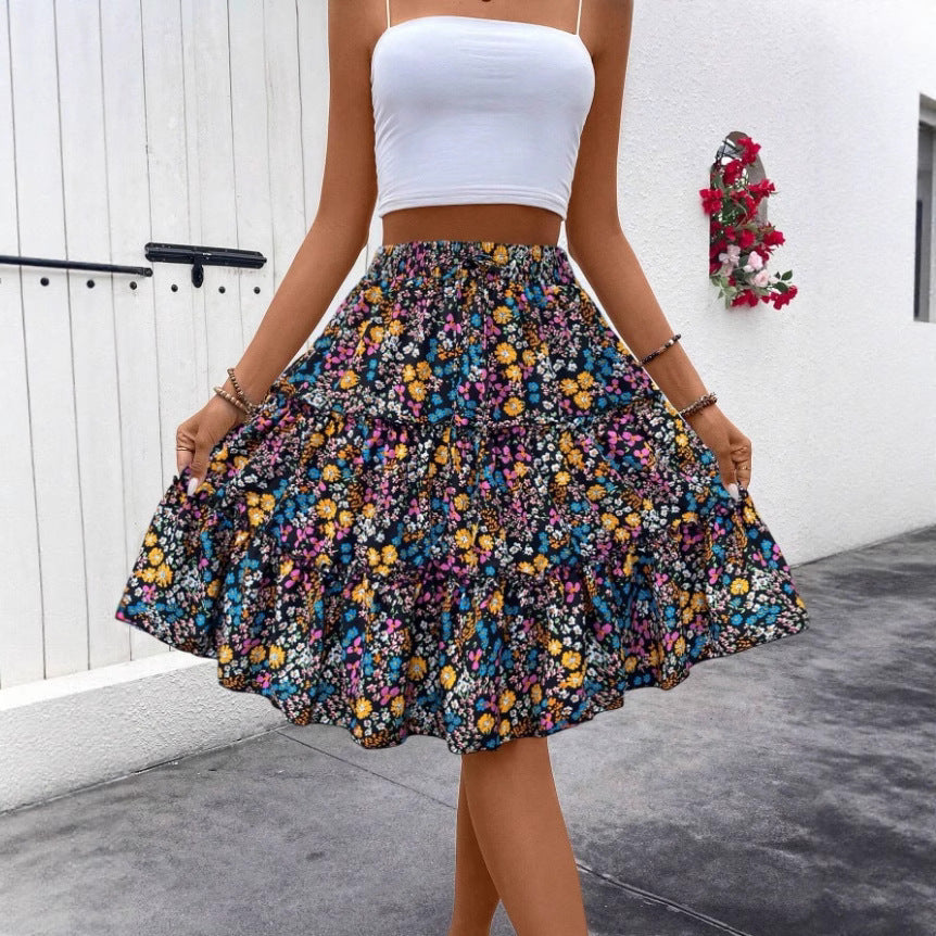 Damen Sommerrock mit charmanten Volantdetails und floralem Muster Heidi-Mode