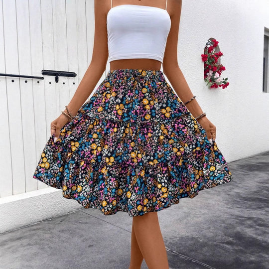 Damen Sommerrock mit charmanten Volantdetails und floralem Muster Heidi-Mode
