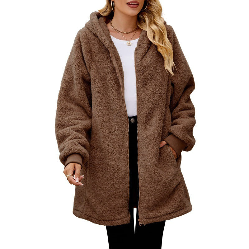 Damen weiche und kuschelige Fleecejacke mit Kapuze und Seitentaschen Heidi-Mode