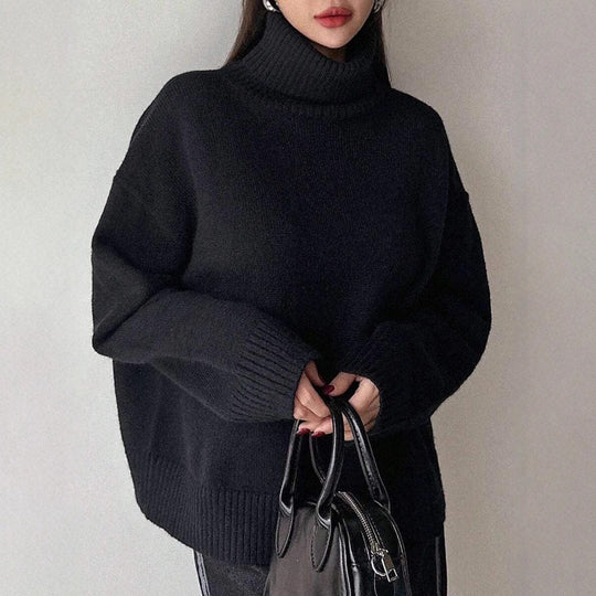 Damen oversized Rollkragenpullover aus weichem Material Heidi-Mode