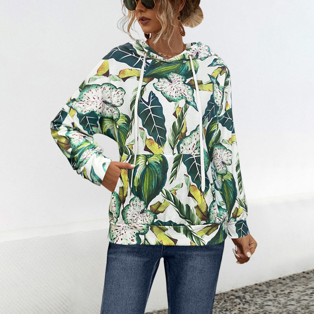 Damen Hoodie mit floralem Design und praktischer Bauchtasche Heidi-Mode