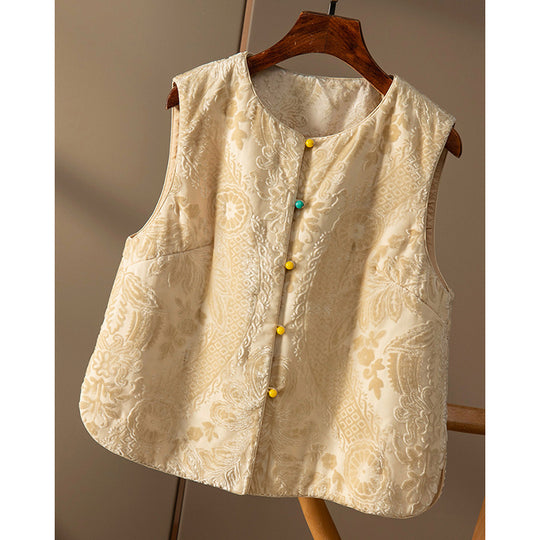 Damen elegante Weste mit floralem Strukturdesign und hochwertigen Knopfdetails Heidi-Mode