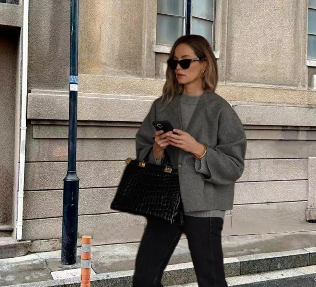 Damen oversized Wolljacke mit elegantem Schnitt und lässigem Look Heidi-Mode