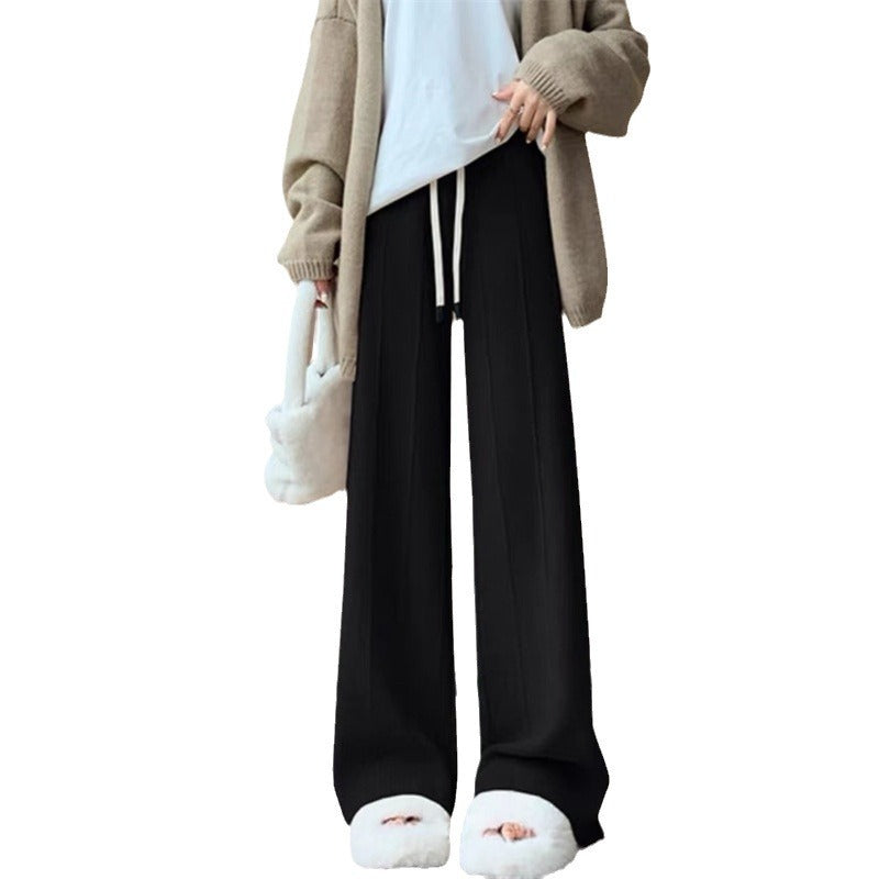 Damen Bequeme, hoch geschnittene Strickhose mit praktischem Bindeband Heidi-Mode