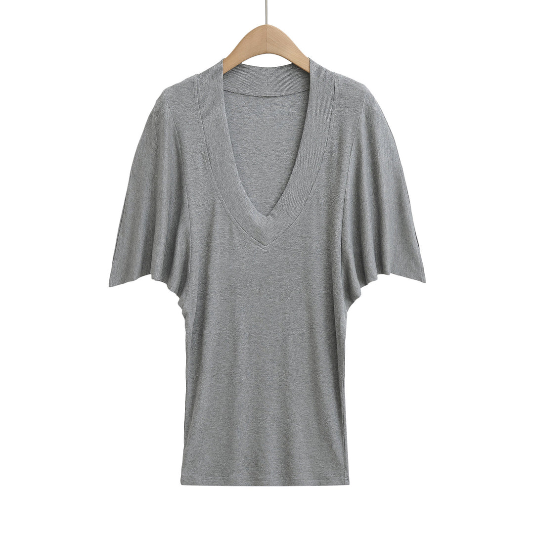 Damen V-Ausschnitt Oversized Shirt mit Schmetterlingsärmeln und raffinierter Struktur Heidi-Mode