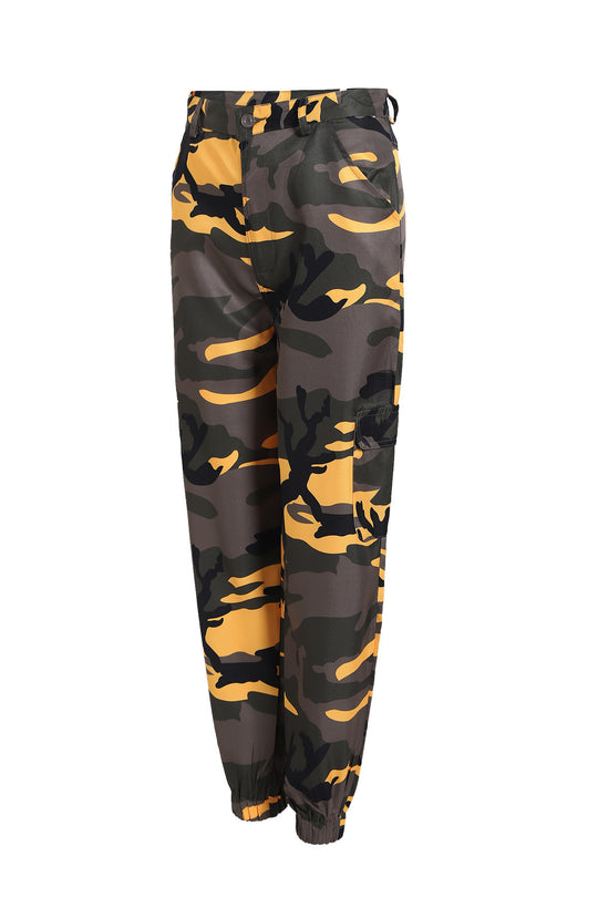 Damen Cargohose im modernen Camouflage-Stil mit elastischem Bund und Taschen Heidi-Mode