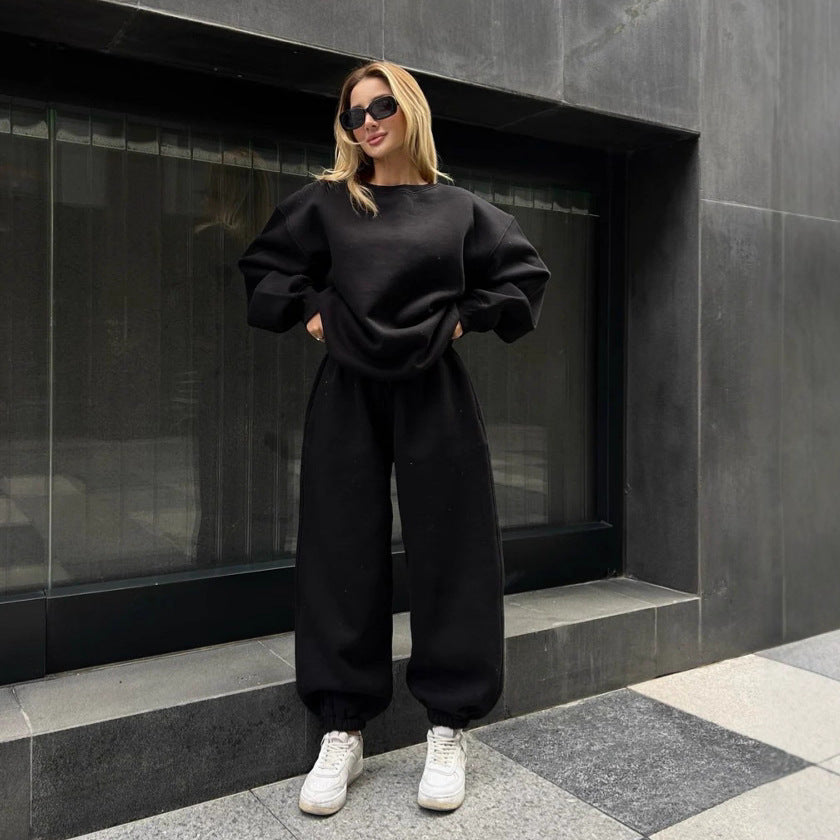 Damen bequemer Kuschel-Loungewear-Anzug mit elastischem Bund und weiten Hosen Heidi-Mode