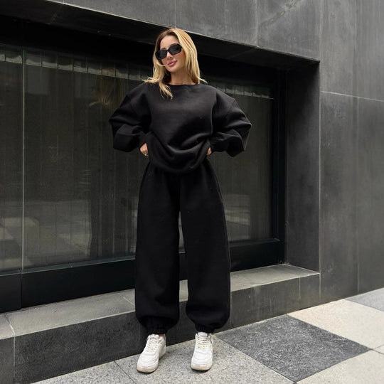 Damen bequemer Kuschel-Loungewear-Anzug mit elastischem Bund und weiten Hosen Heidi-Mode