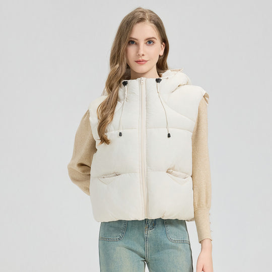 Damen gesteppte Weste mit abnehmbarer Kapuze und seitlichen Eingrifftaschen Heidi-Mode