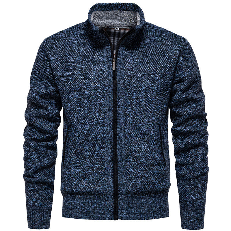 Herren Strickjacke mit hohem Kragen und praktischem Reißverschluss Heidi-Mode